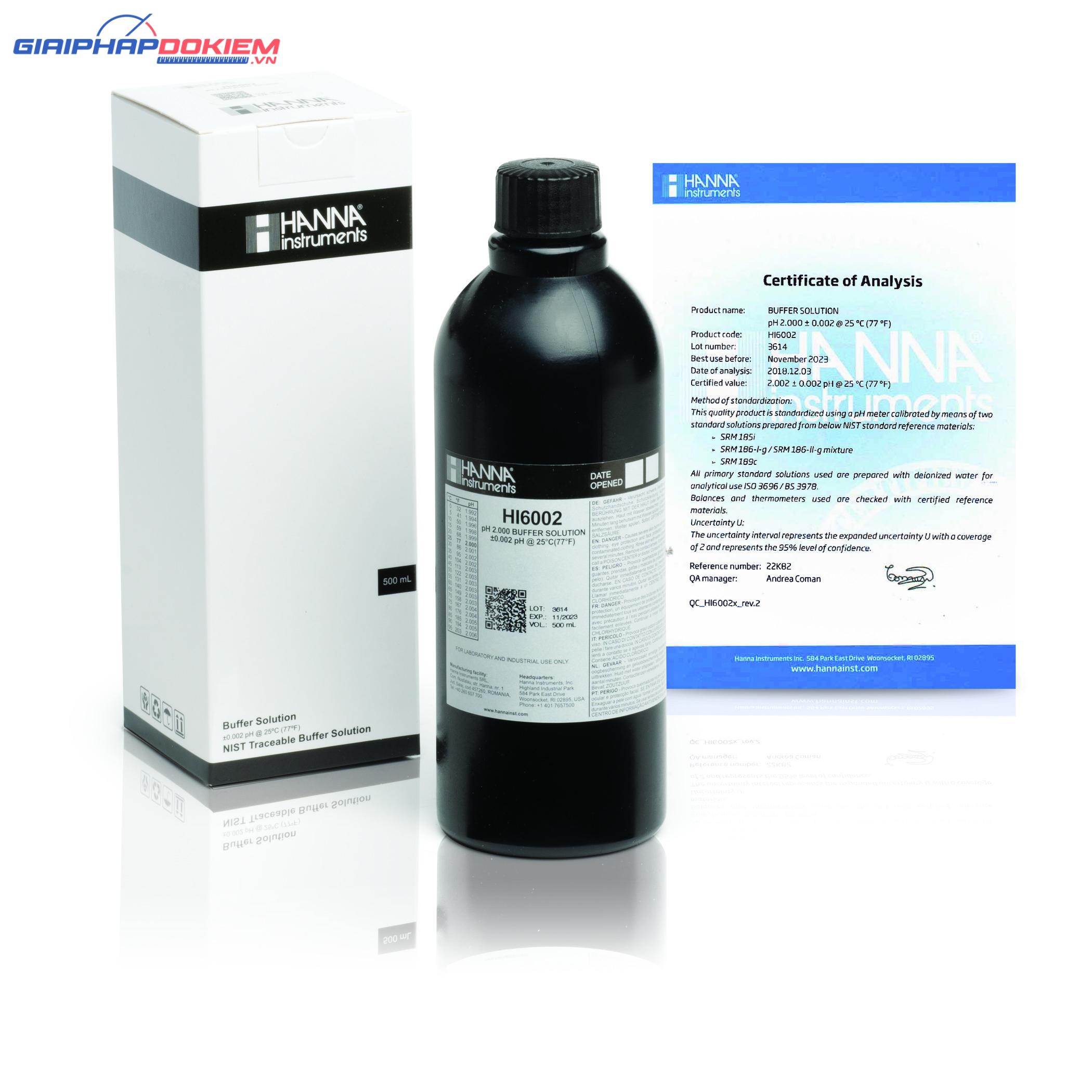 Dung Dịch Hiệu Chuẩn Millesimal pH 2.000, 500 mL Hanna HI6002 1 Dung Dịch Hiệu Chuẩn Millesimal pH 2.000, 500 mL Hanna HI6002