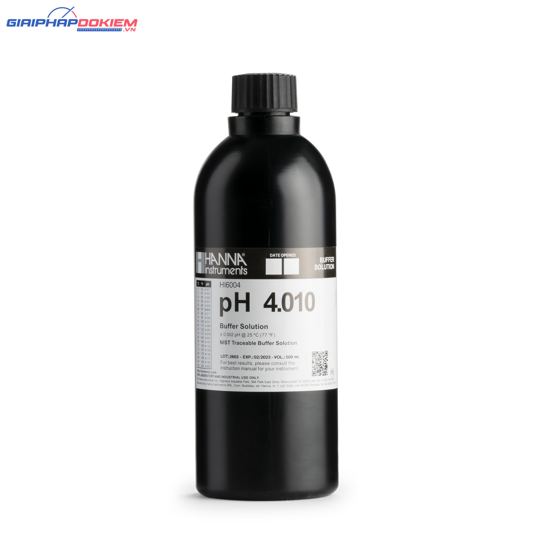 Dung Dịch Hiệu Chuẩn Millesimal pH 4.010, 500 mL Hanna HI6004 1 Dung Dịch Hiệu Chuẩn Millesimal pH 4.010, 500 mL Hanna HI6004