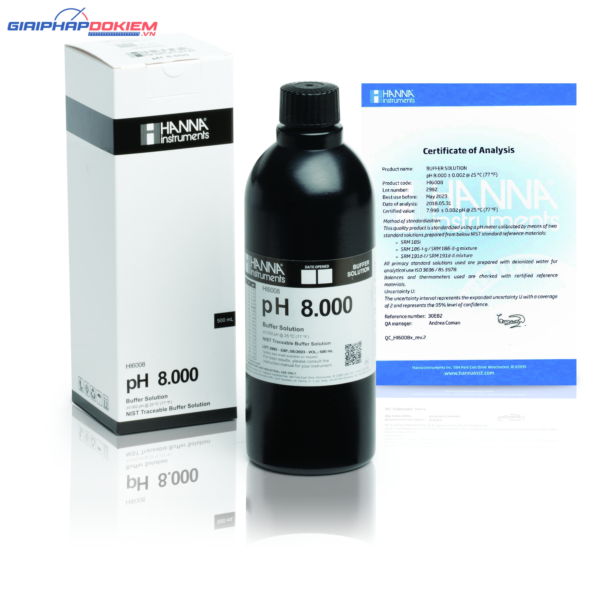Dung Dịch Hiệu Chuẩn Millesimal pH 8.000, 500 mL Hanna HI6008 1 Dung Dịch Hiệu Chuẩn Millesimal pH 8.000, 500 mL Hanna HI6008