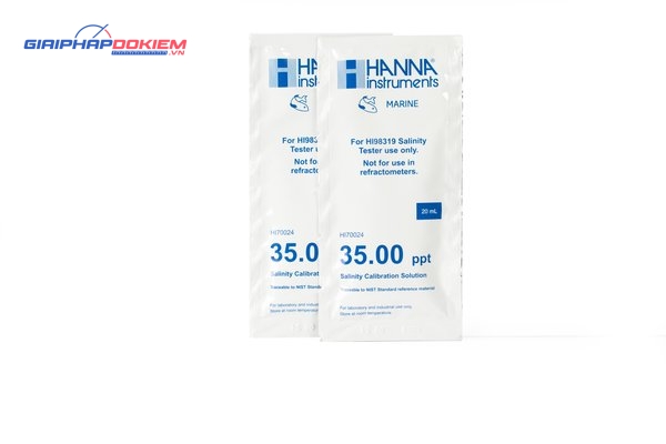 Dung Dịch Hiệu Chuẩn NaCl 35.00 g/L (ppt), Hộp 25 gói 20mL Hanna HI70024P 1 Dung Dịch Hiệu Chuẩn NaCl 35.00 g/L (ppt), Hộp 25 gói 20mL Hanna HI70024P