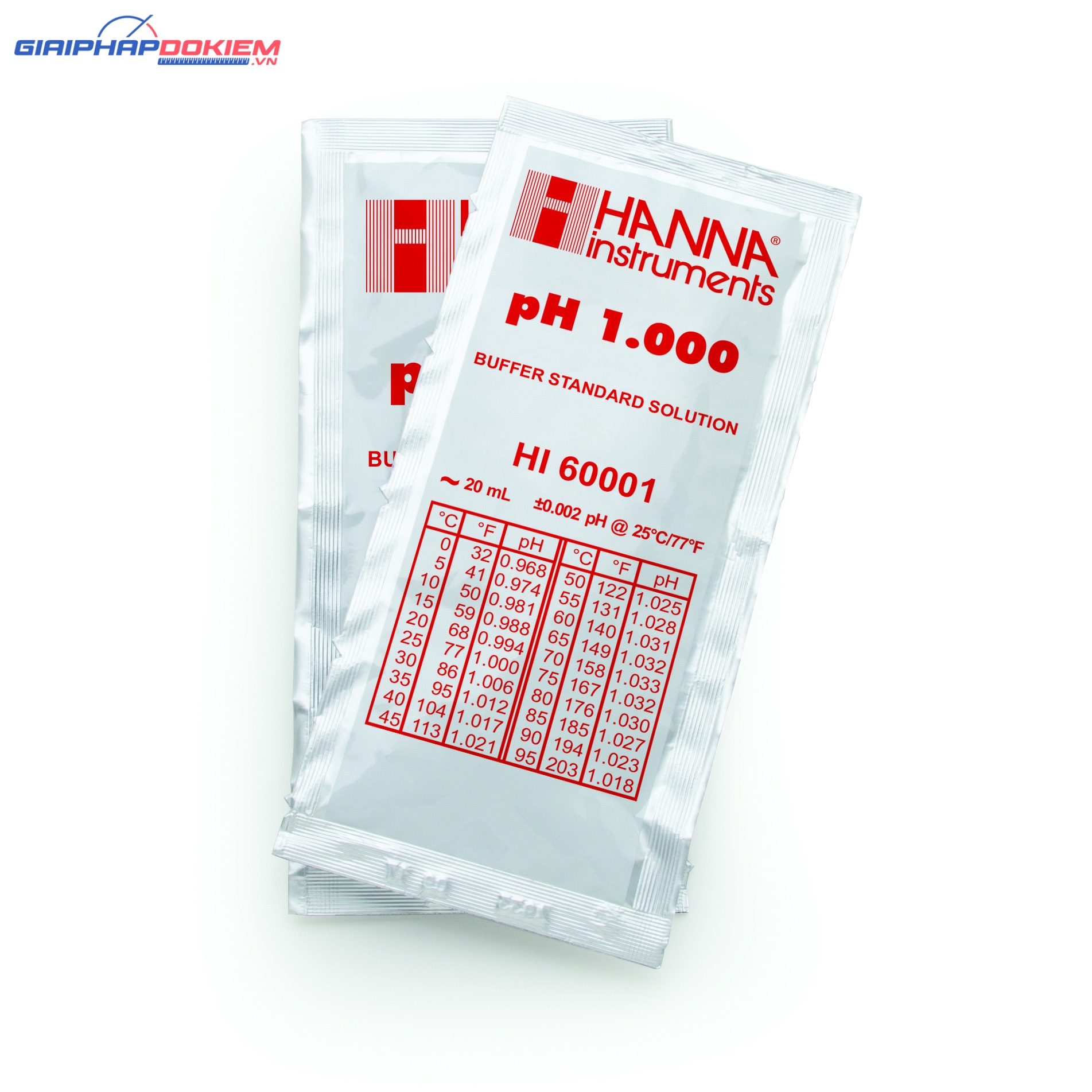 Dung Dịch Hiệu Chuẩn pH 1.000, gói 20mL (25 gói) Hanna HI60001-02 1 Dung Dịch Hiệu Chuẩn pH 1.000, gói 20mL (25 gói) Hanna HI60001-02