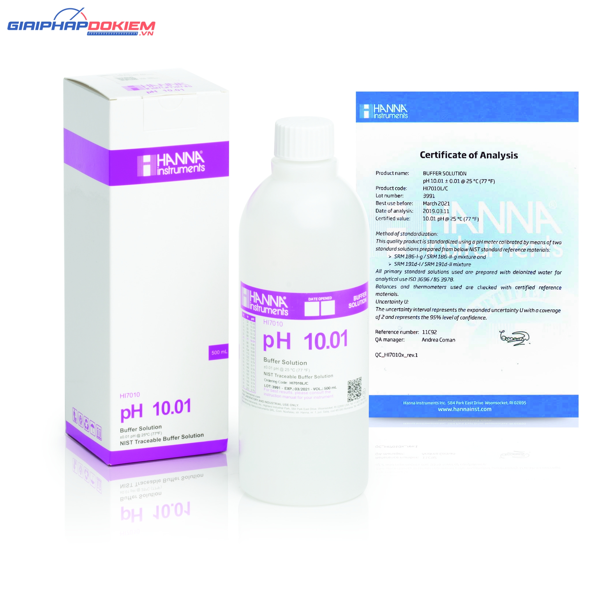 Dung Dịch Hiệu Chuẩn pH 10.01, Chai 500mL Hanna HI7010L 1 Dung Dịch Hiệu Chuẩn pH 10.01, Chai 500mL Hanna HI7010L