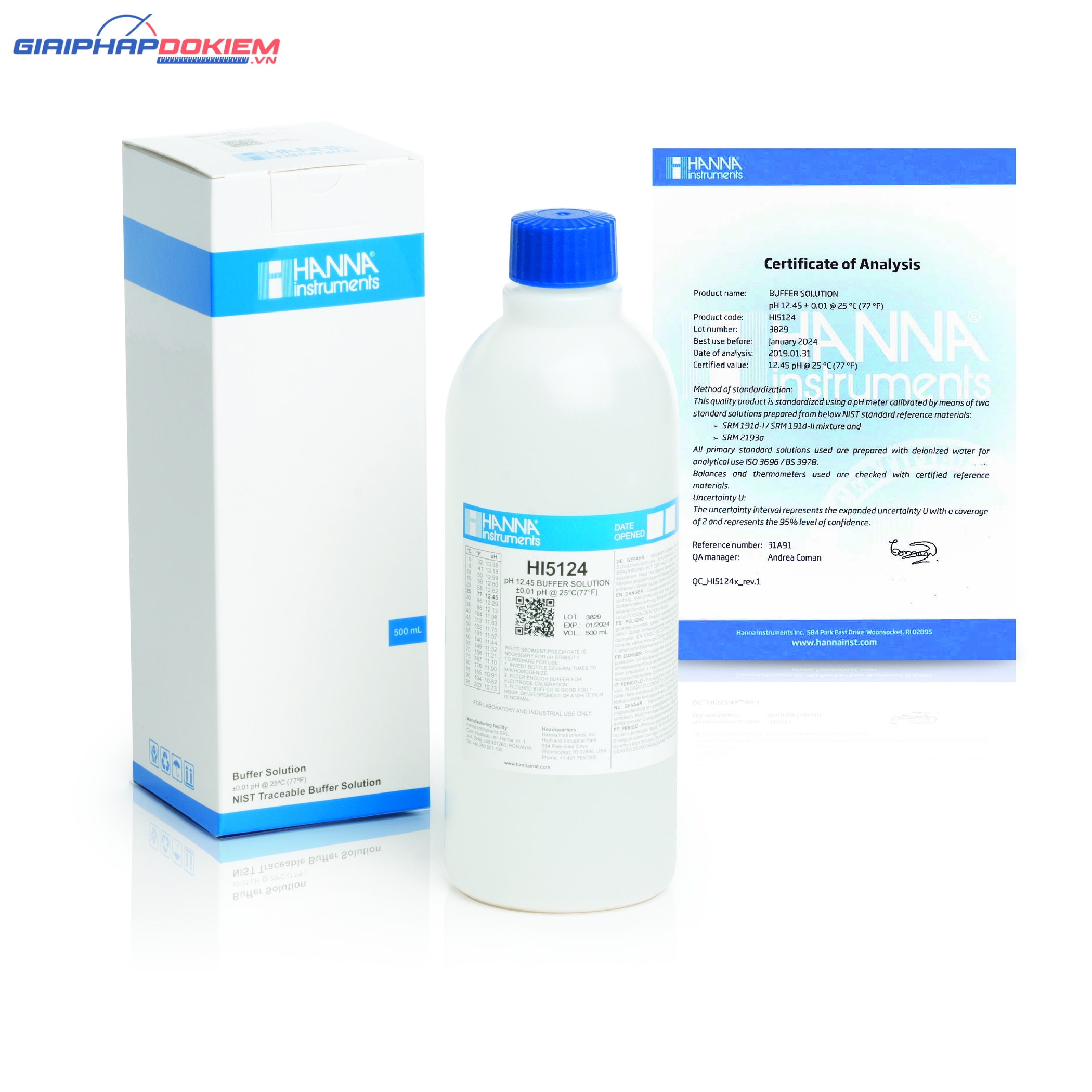 Dung Dịch Hiệu Chuẩn pH 12.45, Chai 500 mL Hanna HI5124 1 Dung Dịch Hiệu Chuẩn pH 12.45, Chai 500 mL Hanna HI5124