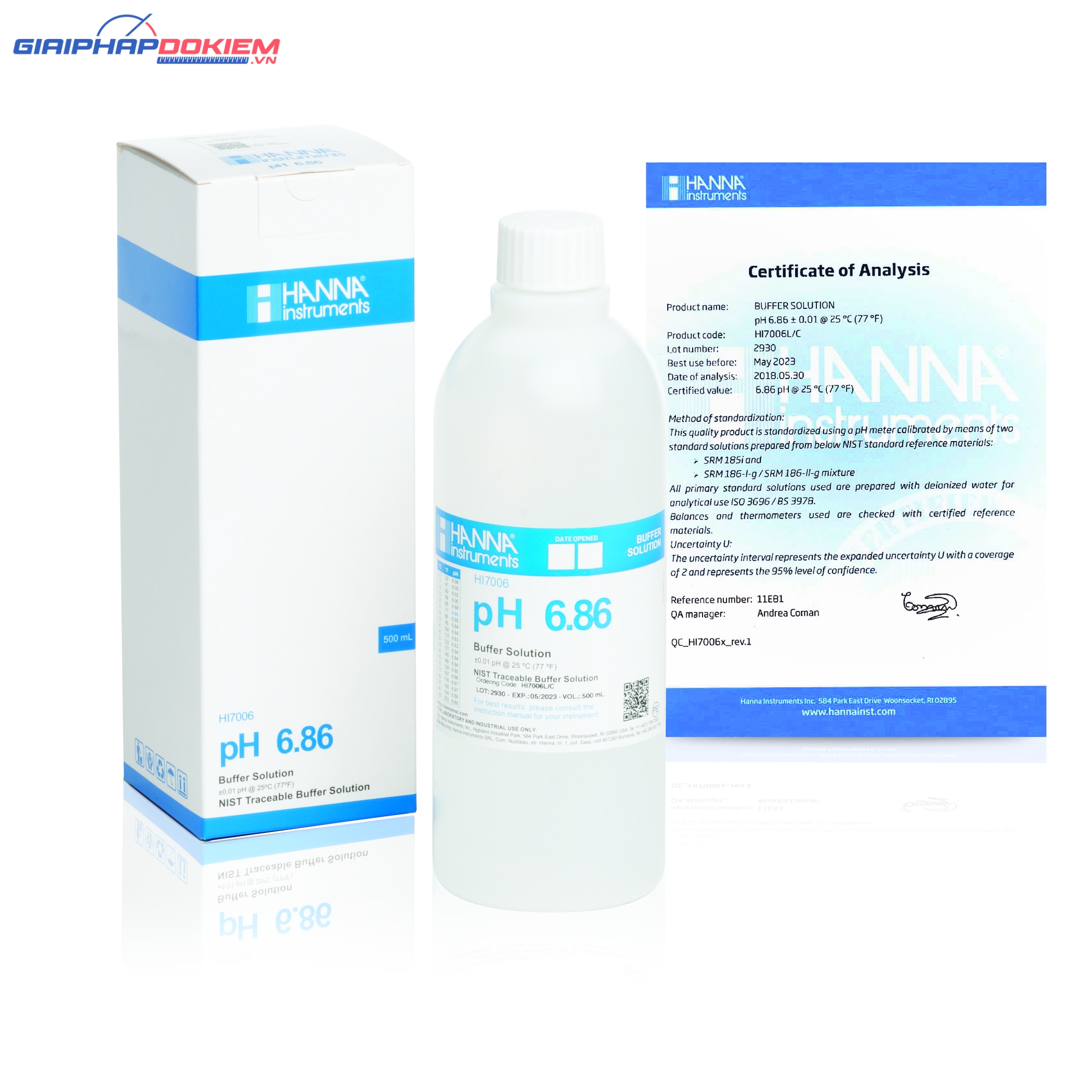 Dung Dịch Hiệu Chuẩn pH 6.86, Chai 1 Lít Hanna HI7006/1L 1 Dung Dịch Hiệu Chuẩn pH 6.86, Chai 1 Lít Hanna HI7006/1L
