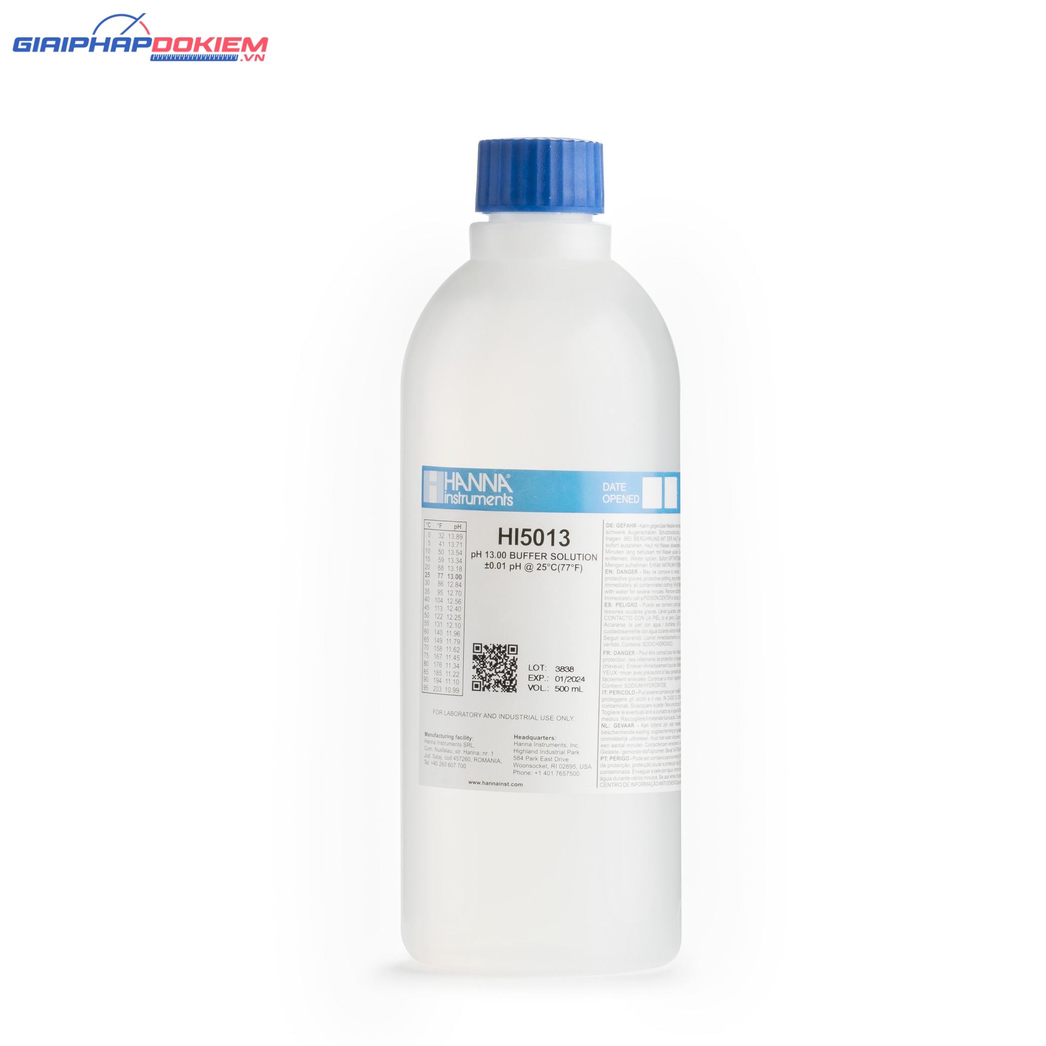 Dung Dịch Hiệu Chuẩn pH13.00, Chai 500 mL Hanna HI5013 2 Dung Dịch Hiệu Chuẩn pH13.00, Chai 500 mL Hanna HI5013