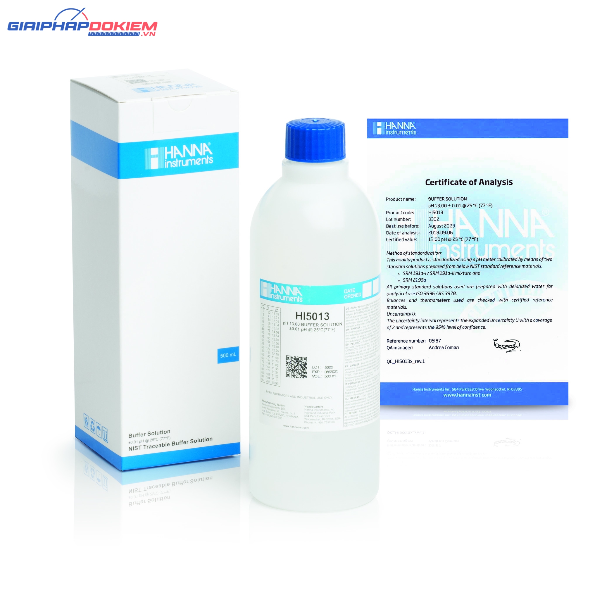 Dung Dịch Hiệu Chuẩn pH13.00, Chai 500 mL Hanna HI5013 1 Dung Dịch Hiệu Chuẩn pH13.00, Chai 500 mL Hanna HI5013