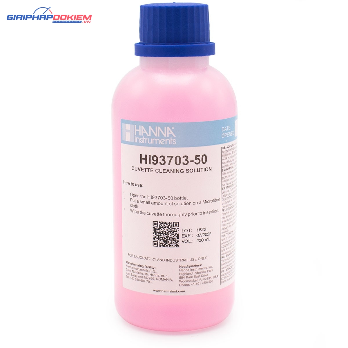 Dung Dịch Rửa Cuvet, Chai 230mL Hanna HI93703-50 1 Dung Dịch Rửa Cuvet, Chai 230mL Hanna HI93703-50