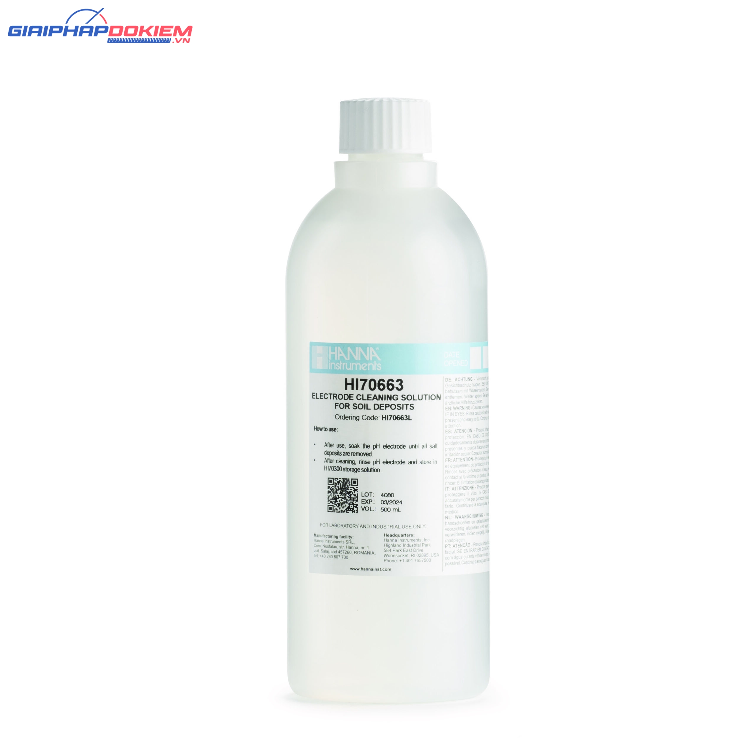 Dung Dịch Rửa Điện Cực Trong Đất Trồng (Nông Nghiệp), 500 mL Hanna HI70663L 1 Dung Dịch Rửa Điện Cực Trong Đất Trồng (Nông Nghiệp), 500 mL Hanna HI70663L