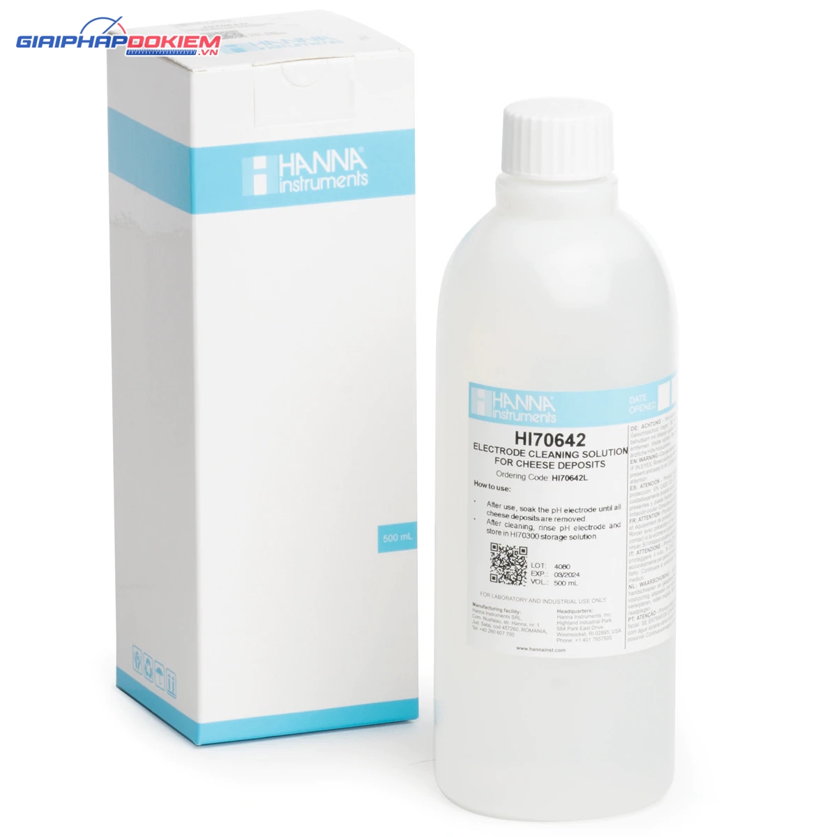 Dung Dịch Rửa Điện Cực Trong Pho Mát, Chai 500 mL Hanna HI70642L 3 Dung Dịch Rửa Điện Cực Trong Pho Mát, Chai 500 mL Hanna HI70642L