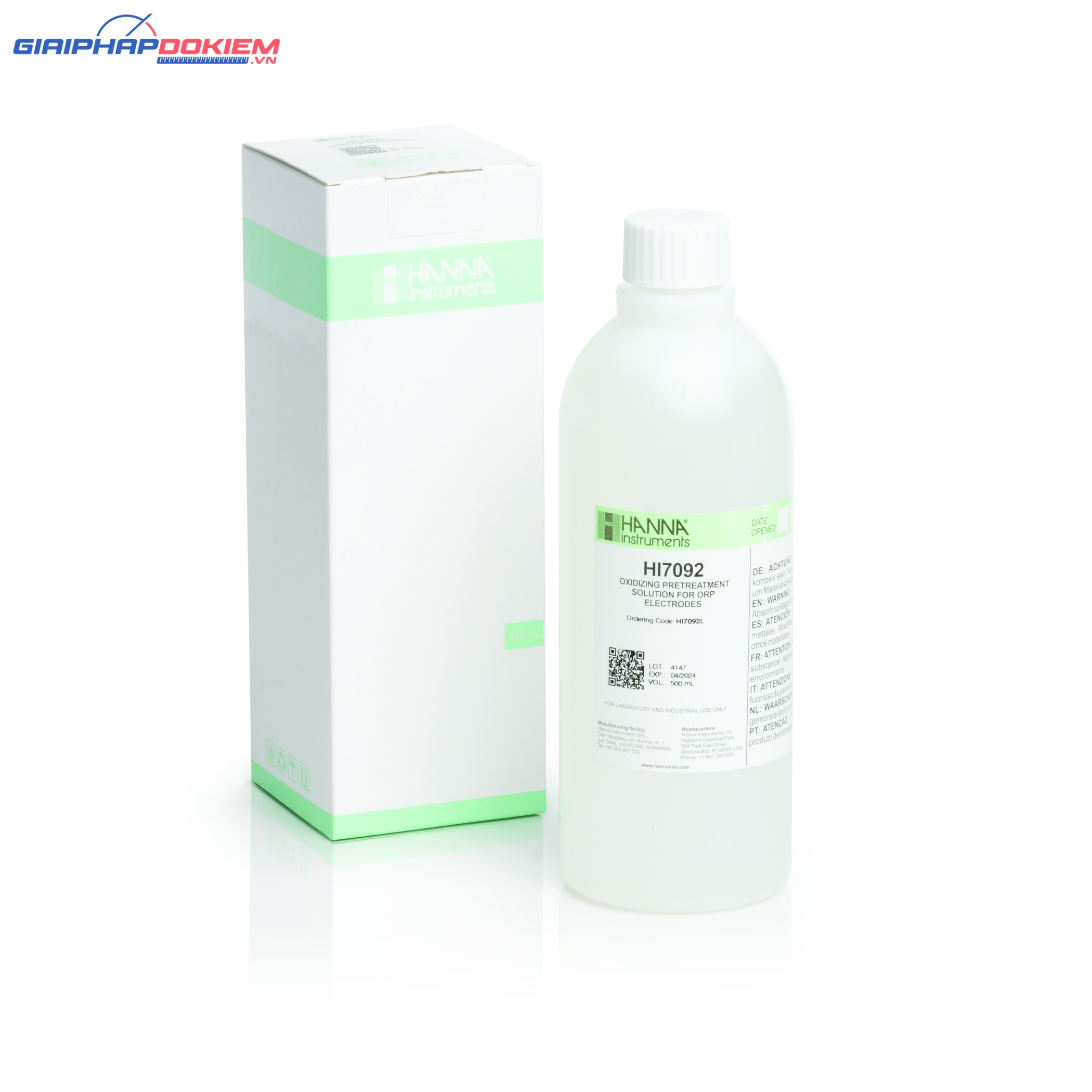 Dung Dịch Xử Lý (Oxy Hóa) Cho Điện Cực ORP, 500mL Hanna HI7092L 1 Dung Dịch Xử Lý (Oxy Hóa) Cho Điện Cực ORP, 500mL Hanna HI7092L