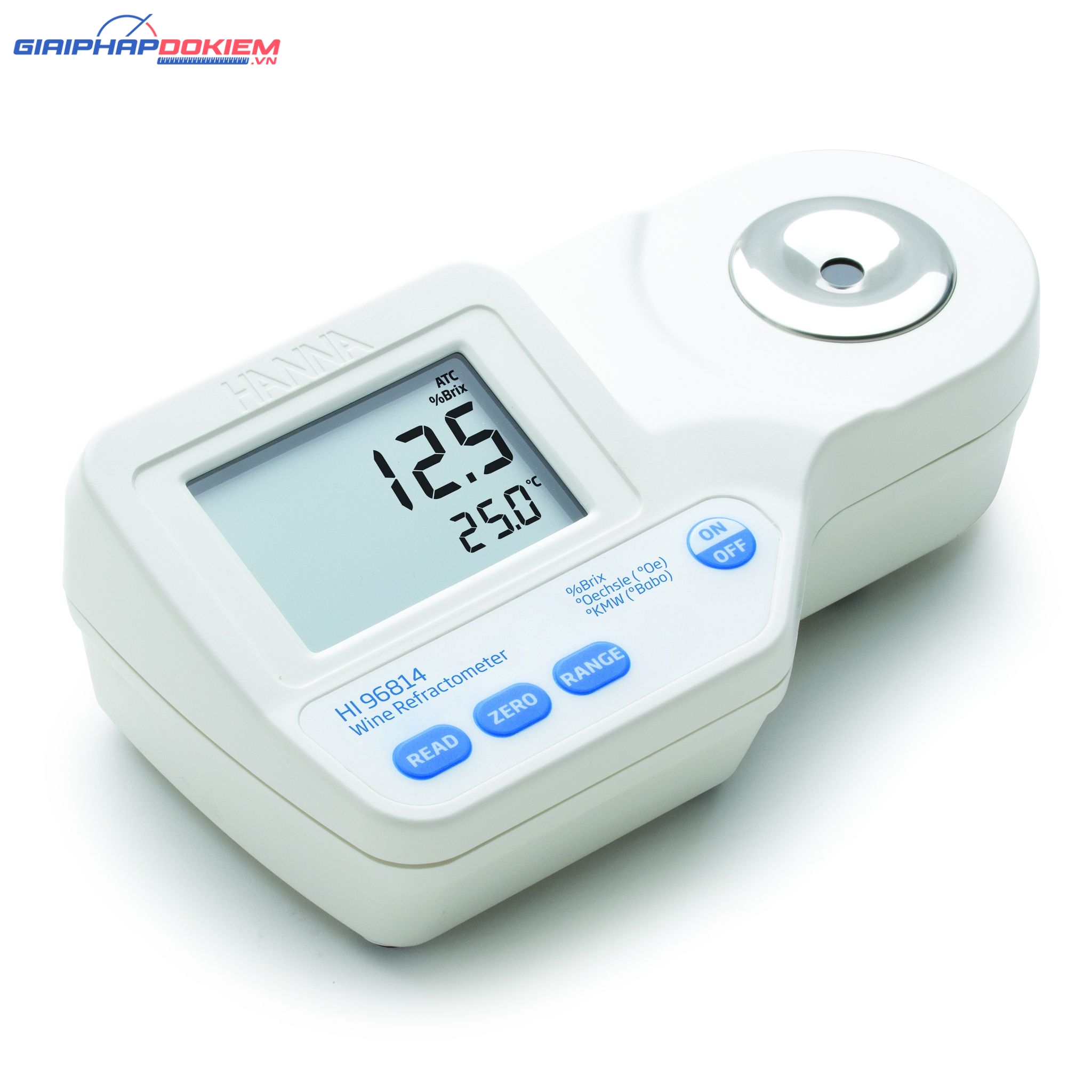 Khúc Xạ Kế Đo Đường (% Brix,°Oe và °KMW) Trong Rượu, Mứt Và Nước Ép Hanna HI96814 1 Khúc Xạ Kế Đo Đường (% Brix,°Oe và °KMW) Trong Rượu, Mứt Và Nước Ép Hanna HI96814