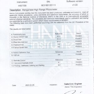 Máy Quang Đo Mangan Thang Cao Trong Nước Sạch Hanna HI97709 9 Máy Quang Đo Mangan Thang Cao Trong Nước Sạch Hanna HI97709