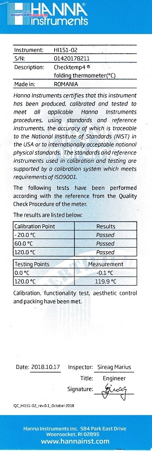 Nhiệt Kế Bỏ Túi Checktemp® 4 Hanna HI151-02 4 Nhiệt Kế Bỏ Túi Checktemp® 4 Hanna HI151-02