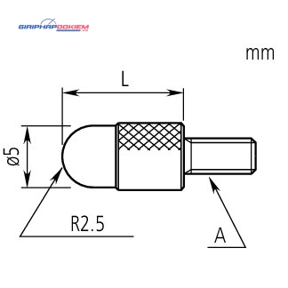 Đầu đo đồng hồ so, R=2,5mm, 30mm, Steel, Metric Mitutoyo 21AAA254 4 Đầu đo đồng hồ so, R=2,5mm, 30mm, Steel, Metric Mitutoyo 21AAA254