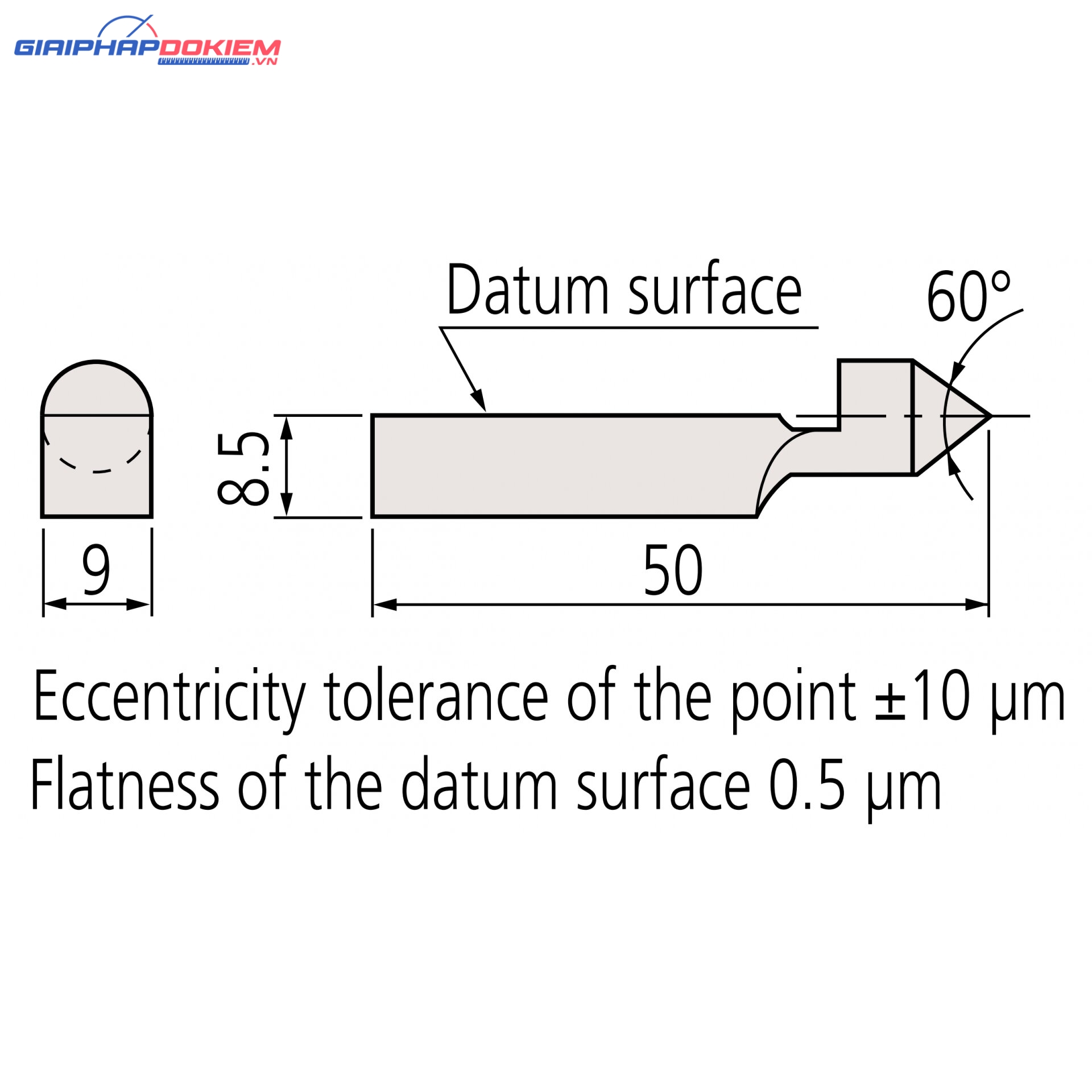 Mũi đo tâm 60° cho căn mẫu Mitutoyo 619020 4 Mũi đo tâm 60° cho căn mẫu Mitutoyo 619020