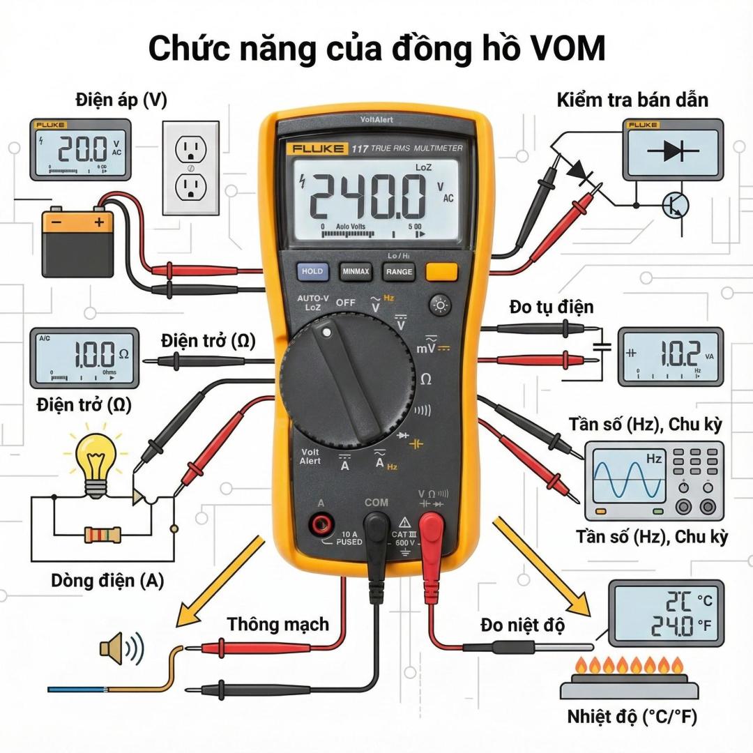 Chức Năng Của Đồng Hồ VOM Là Gì? Ứng Dụng Thực Tế 12 Chức năng của đồng hồ VOM