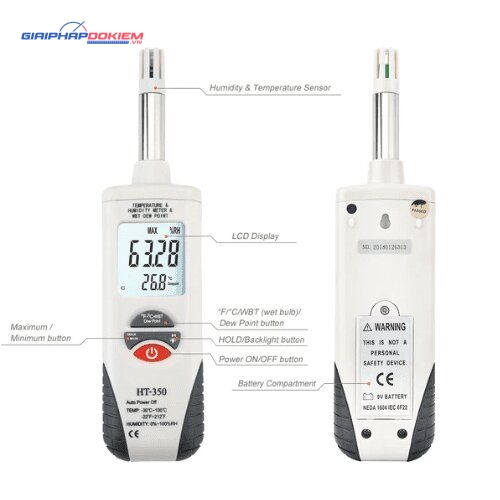 Máy đo nhiệt độ và độ ẩm Hti HT-350 (Độ chính xác cao, màn hình LCD lớn) 7 Máy đo nhiệt độ và độ ẩm Hti HT-350 (Độ chính xác cao, màn hình LCD lớn)