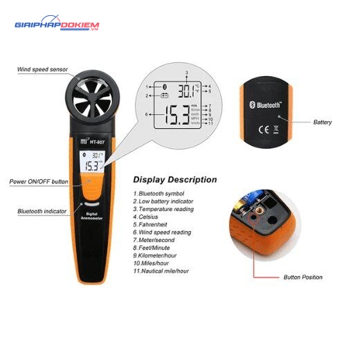 Máy đo tốc độ gió Bluetooth HTI HT-807 12 Máy đo tốc độ gió Bluetooth HTI HT-807