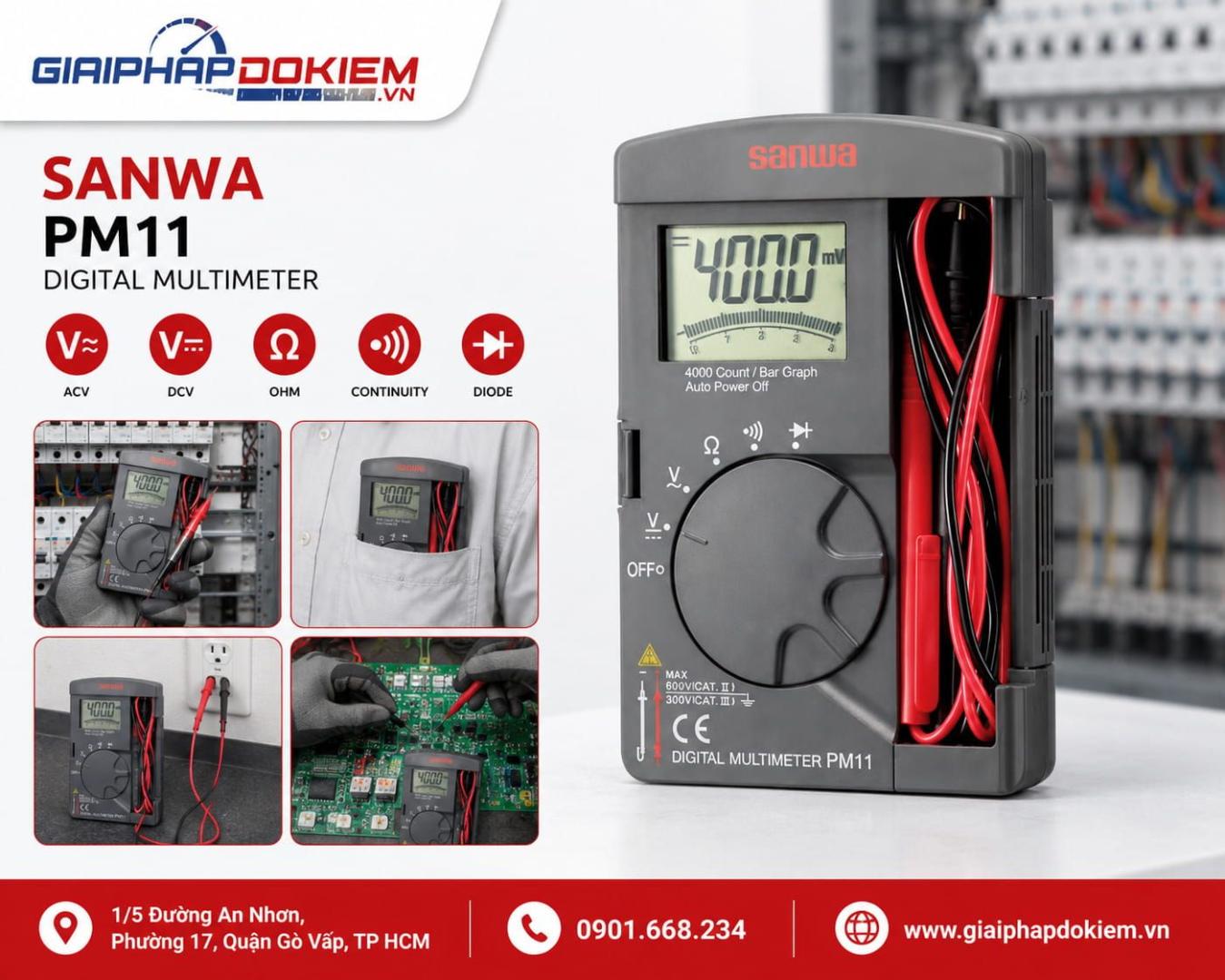 Top 10 Đồng Hồ Vạn Năng Mini Thông Dụng Nhất Kèm Báo Giá 33 Đồng hồ vạn năng mini Sanwa PM11