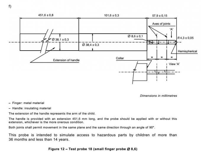 Que Thử Ngón Tay Trẻ Em IEC 61032 Probe 18 φ8.6mm 7 Articulated Children Test Finger Probe IEC61032 Figure 12 With Calibration Certification