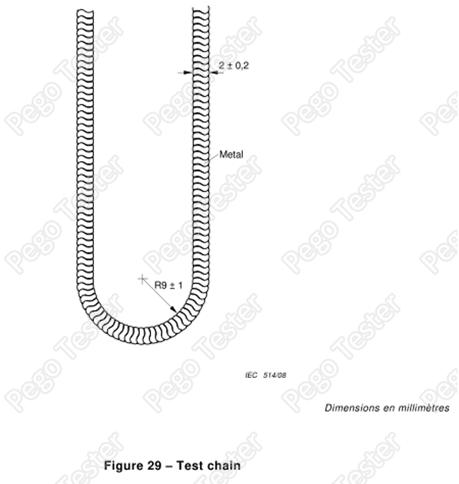 Dây xích thử nghiệm bảo vệ ngắn mạch đèn chiếu sáng dài 1.1m điện trở 2.5Ω/m±20% 9 Luminaire Short Circuit Protection Test Chain 1.1m Length 2.5Ω/M±20% Resistance Value 0