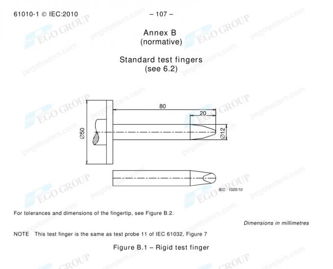 Đầu dò ngón tay cứng IEC61010-1 Clause 6.2.1 Annex B Figure B.1 kim loại và nylon 11 IEC61010-1 Clause 6.2.1 Annex B Figure B.1 Rigid Finger Probe Metal and Nylon Construction 1