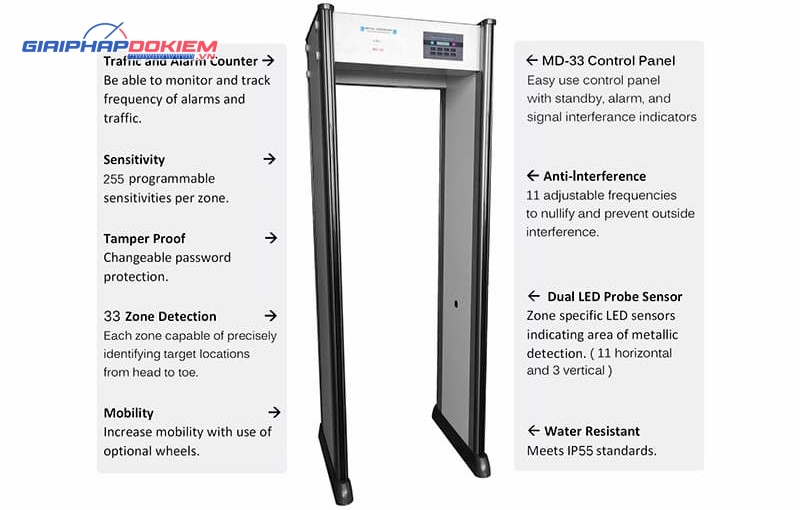 Cổng dò kim loại Metal Defender MD-33 33 vùng độc lập 2 Cổng dò kim loại Metal Defender MD-33 33 vùng độc lập