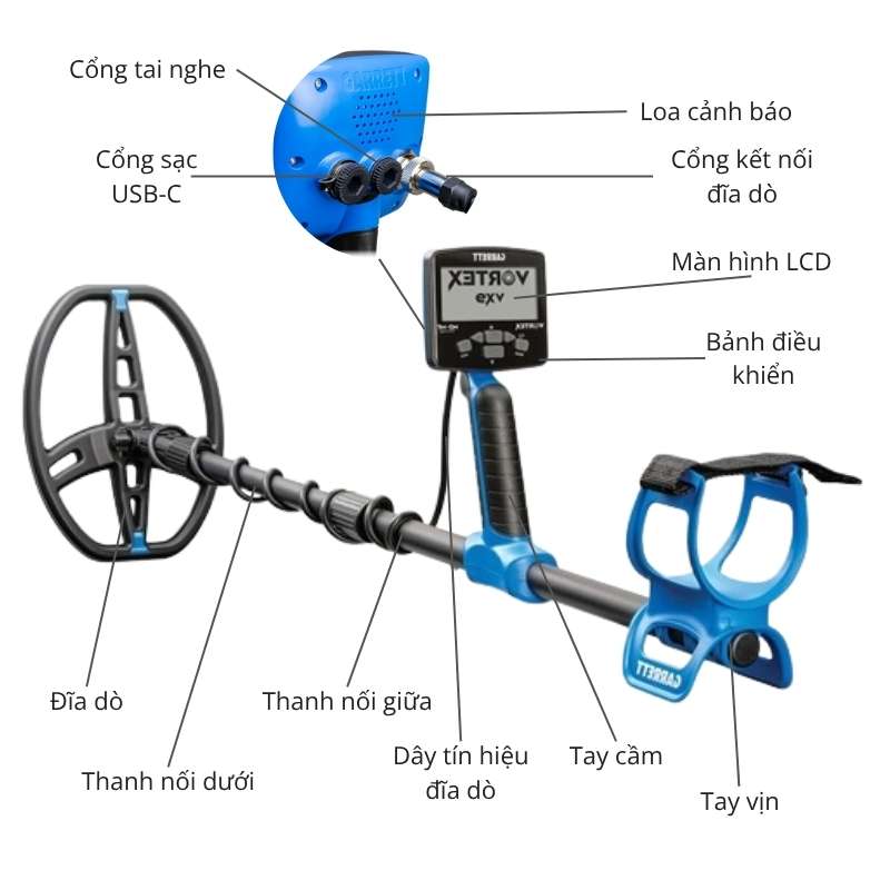 Máy dò kim loại Garrett Vortex VX9 đa tần số 6 Máy dò kim loại Garrett Vortex VX9 đa tần số