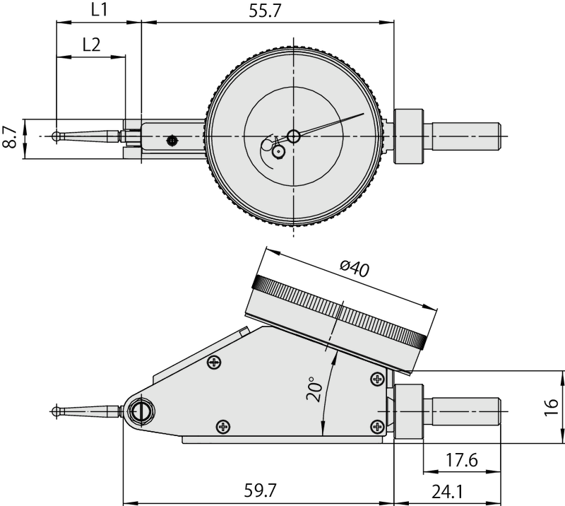 Đồng Hồ So Chân Gập, Dial Test Indicator, Horiz. 20° Face 0,016", 0,0001", 4/9,52mm Stem, Black Dial Mitutoyo 513-443-16A 16 dong ho so chan gap 513 445 10 bs3
