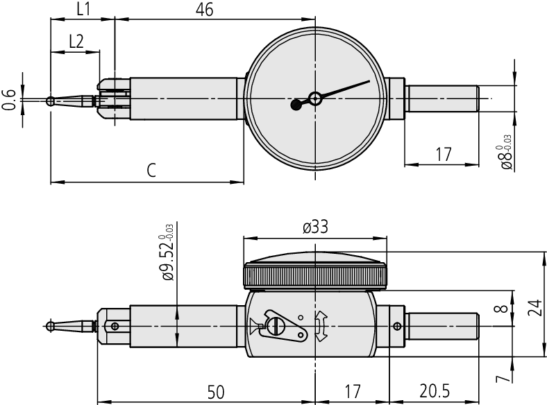 Đồng Hồ So Chân Gập, Dial Test Indicator, Horiz. Pocket Type 0,14mm, 0,001mm, with Bracket Mitutoyo 513-501T 10 dong ho so chan gap 513 501e bs2