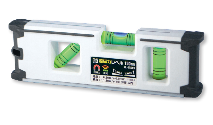 Thước thủy Mini màu trắng có từ Niigata Seiki ML-150KW 3 Thước Thủy Mini 150mm Màu Trắng